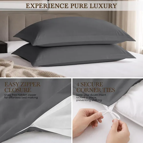 Vista 6 de ROYALE LINENS - Funda de edredón tamaño Queen, 3 piezas de microfibra cepillada suave similar al algodón con cierre de cremallera