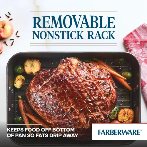 Vista 4 de Farberware Bakeware - Asador de acero antiadherente con estante plano, 11 pulgadas x 15 pulgadas, gris