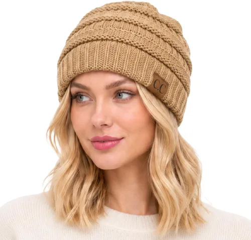 Vista 68 de CC Classic Winter Fall Trendy Chunky Stretchy Cable Knit Beanie Hat 2 tonos púrpura/azul marino