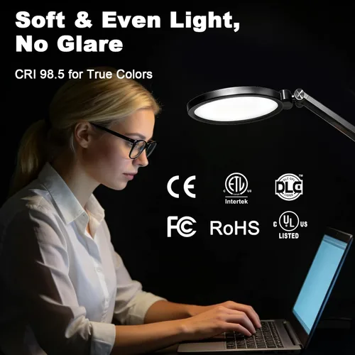 Vista 4 de NS Lámpara de escritorio LED profesional con control remoto, luz regulable CRI95+, 3000K – 6000K CCT ajustable, ángulo flexible, abrazadera