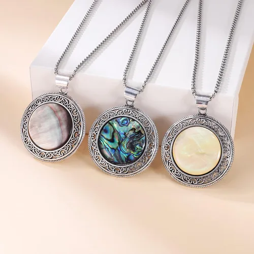 Vista 4 de Collar redondo de piedras preciosas de acero inoxidable, colgante redondo de cristales de energía curativa, piedras semipreciosas, regalo de Navidad