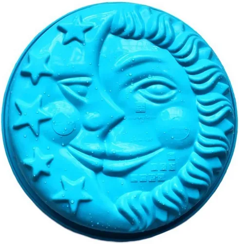 Vista 2 de Fewo Molde de silicona para tartas de sol, luna y estrellas, forma redonda de 9 pulgadas con cara de sol y luna, molde de silicona para hornear