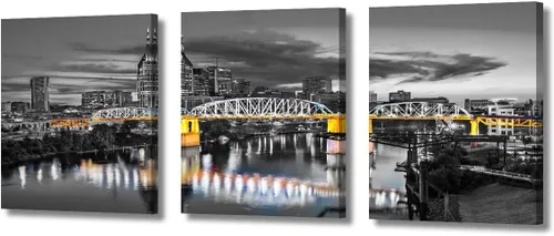Vista 101 de TUMOVO Arte de pared en blanco y negro con paisaje urbano de Nueva York, decoración de pared de horizonte de Nueva York para sala de estar, puente