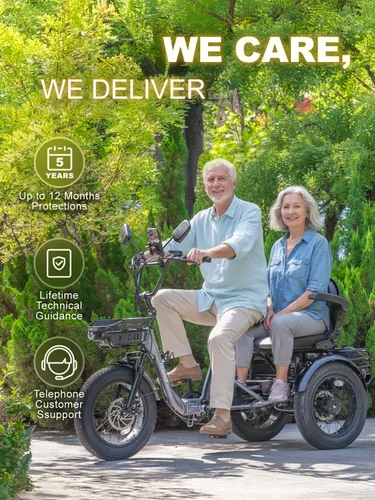 Vista 8 de Folding Electric Tricycle for Adults 2 Seater, 20MPH 100 Miles 4" Wide Fat Tire Electric Trike, 3 Wheel Electric Bike 1200W, 48V 20AH Battery