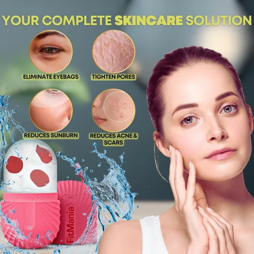 Vista 4 de Rodillo de hielo para cara con 2 cabezales de alta calidad, rodillo de hielo facial para cuidado de la piel de todo tipo, rodillo de hielo facial