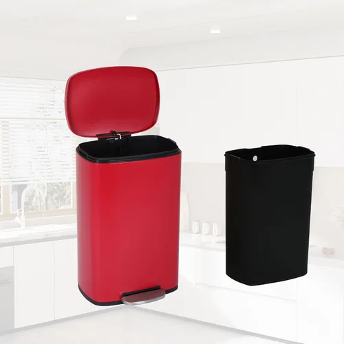 Vista 11 de Basurero de cocina de acero inoxidable de 13 galones con pedal de pie, cubo interior extraíble, resistente a las huellas dactilares, cierre suave