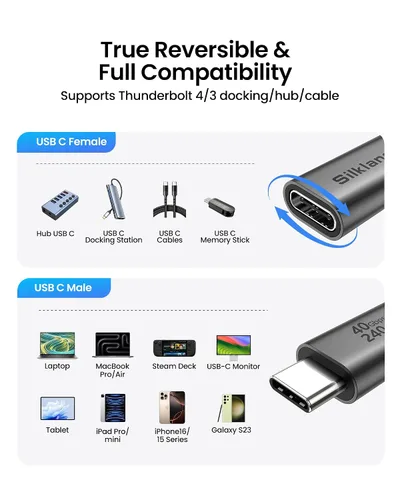 Vista 8 de Silkland Cable de extensión USB C USB4 de 40 Gbps 240 W para Thunderbolt