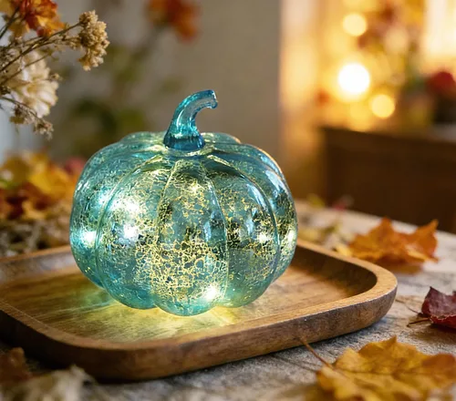 Vista 7 de Mercury Glass Pumpkin Light with Timer, with 10 Fairy Lights Inside,Battery Operated Led Pumpkin Light,Ideal for Halloween Fall Decoration