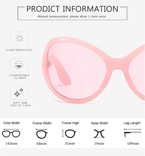 Vista 2 de VIA LEECA Gafas de sol Y2k de gran tamaño para mujeres y hombres, gafas de sol ovaladas envolventes