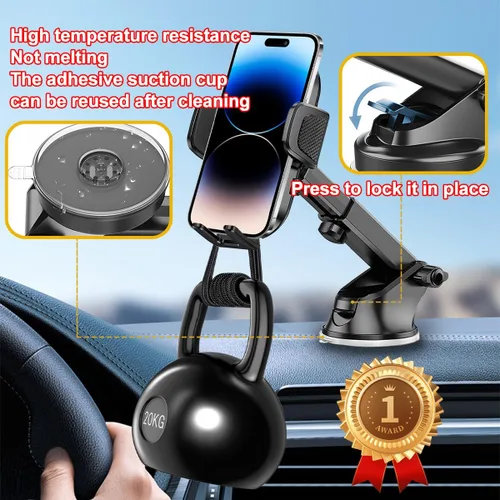 Vista 2 de HZEL Soporte para teléfono de coche, 2 en 1 Soporte para teléfono celular de ventilación de aire automotriz para tablero y parabrisas, Base