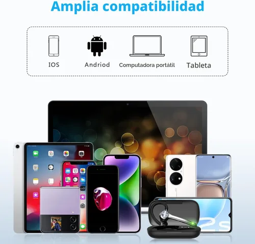 Vista 7 de HEIBAS Auriculares Bluetooth, Auriculares inalámbricos Bluetooth con estuche de carga de 500mAh, tiempo de conversación de 72 horas, micrófono