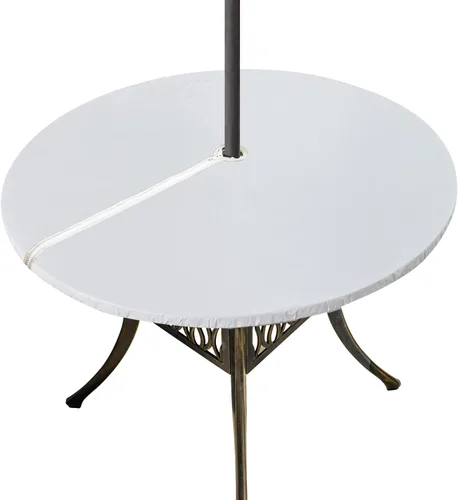 Vista 8 de Mantel redondo de vinilo con agujero para paraguas y cremallera, mantel ajustable 100% impermeable, fácil de limpiar, cubierta de mesa de PVC