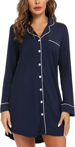 Vista 4 de Leikar Camisón de maternidad para mujer, pijama de lactancia de manga larga