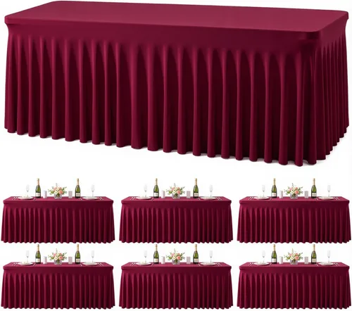 Vista 45 de Paquete de 2 manteles color azul bebé para mesas rectangulares de 6 pies, mantel ajustable de elastano, fundas de mesa elásticas de 6 pies, manteles