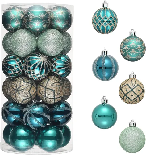 Vista 10 de Valery Madelyn Juego de Adornos Navideños para Árbol de Navidad, 30 Piezas de 5 cm Adornos de Bolas de Navidad Inastillables en Blanco y Oro Oro