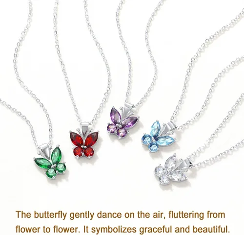 Vista 5 de Aretes de plata de ley con diseño de mariposa para mujeres y niñas, granate, amatista, azul, esmeralda, zafiro, rosa, mariposa, regalo de San