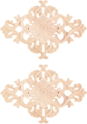 Vista 19 de MUXSAM - Apliques tallados en madera, 1 pieza decorativa de madera, calcomanías de centro de muebles sin pintar para armario, tocador, cama, puerta