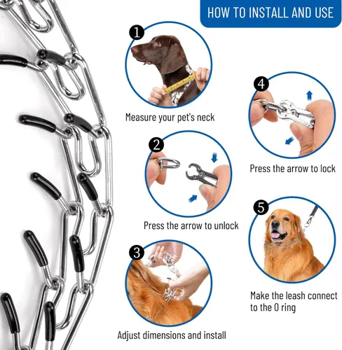 Vista 5 de Collar de punta para perro, collar de entrenamiento para perros con clip de liberación rápida, eslabones ajustables de acero inoxidable con puntas