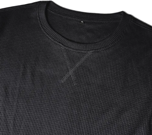 Vista 5 de Camiseta de punto gofre para hombre, camiseta casual de manga larga con cuello redondo, ropa de verano para hombre, camisa clásica básica sólida