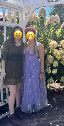 Vista 6 de Basgute Vestidos de graduación de mujer con flores bordadas en tul, longitud al tobillo, corsé, acampanados, de hadas, vestido formal de noche