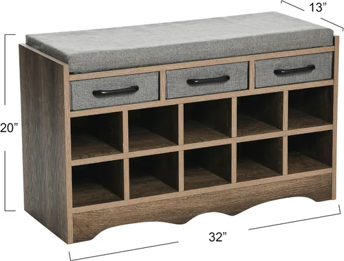 Vista 3 de Household Essentials Banco de zapatos de entrada con 10 cubículos, acabado de madera de fresno
