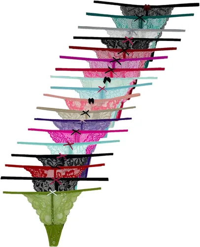 Vista 7 de Paquete de 6 tangas de encaje para mujer, ropa interior sexy con patrón de encaje y colores surtidos