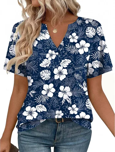 Vista 12 de Zeagoo Camisetas de manga corta con cuello en V para mujer, bonitas, elegantes, casuales, para negocios, trabajo, blusa