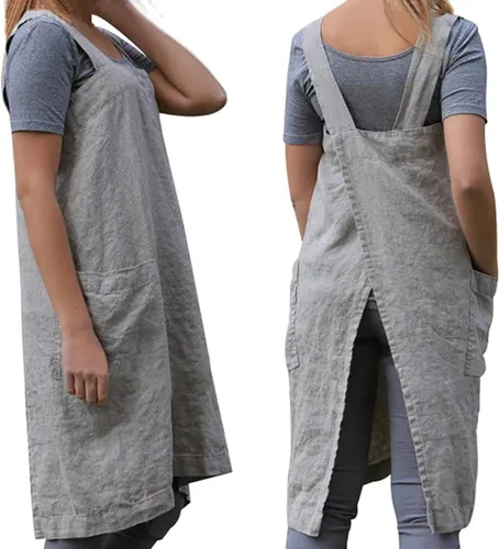 Vista 18 de WROLEM Women's Cross Back Pinafore Apron with Large Pockets Home Kitchen, Restaurant, Coffee house,Cooking Gardening Works