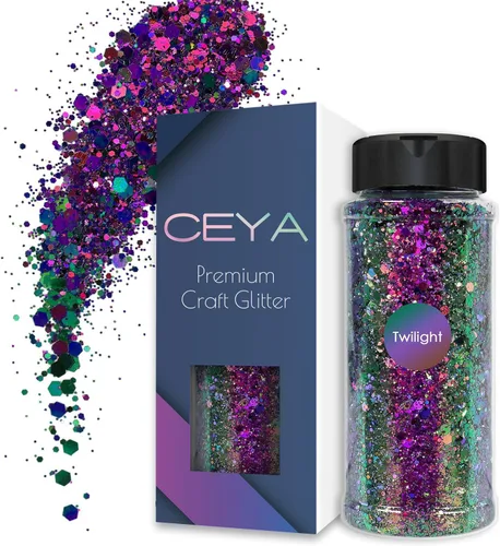 Vista 15 de Ceya - Juego de purpurina camaleón gruesa de 18 colores, 6.3 oz/180 g, polvo de purpurina artesanal con cambio de color, cada 15 ml, copos
