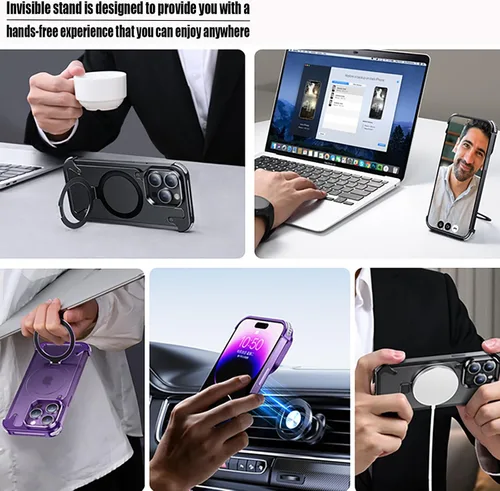 Vista 5 de Losin Soporte magnético para iPhone 15 Pro Max de metal sin marco [compatible con MagSafe] [protección contra caídas] Funda delgada a prueba