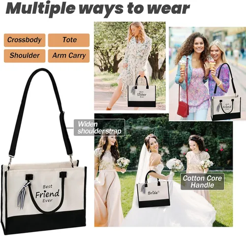 Vista 5 de CRSTAFU Bolsos personalizados para mujer, regalos con monograma para el día de la madre, bolsa de mano para la playa de novia, bolsa de lona