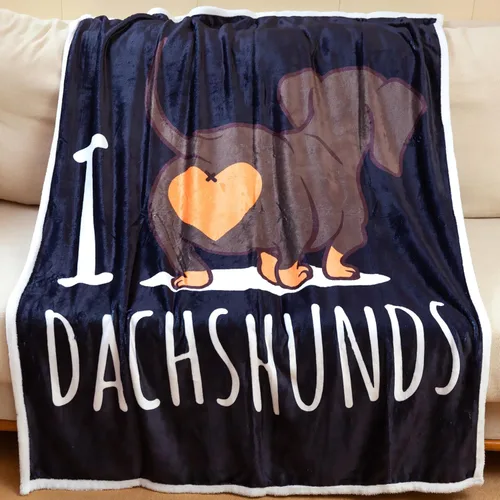 Vista 11 de Manta de perro salchicha Weiner, manta de perro salchicha con texto en inglés "I Love Dachshunds" para adultos, regalo súper suave para los amantes