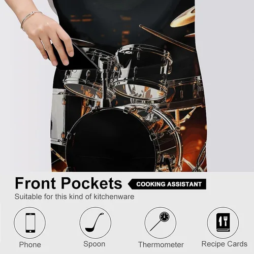 Vista 5 de Personalized Drummer Adult Apron, Kitchen Cooking Aprons for Woman Man, Adjustable Bib Apron with Pocket for Baking, BBQ Crafting Outdoors, Dining