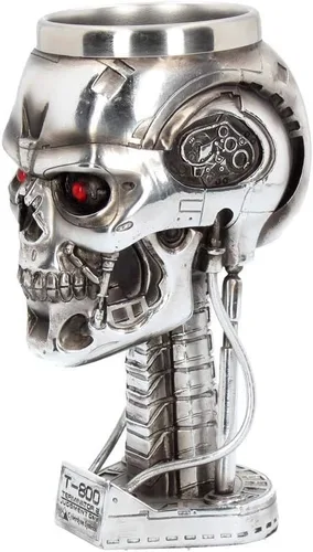 Vista 2 de Nemesis Now Terminator Head Goblet 6.7 in Plata, Resina con Inserto de Acero Inoxidable