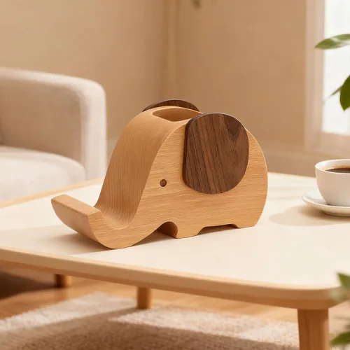 Vista 8 de Portalápices creativo elefante regalos juguetes de madera lindo soporte para lápices y teléfono celular soporte organizador para escritorio