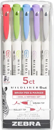 Vista 13 de Zebra Pen, Mildliner 79105 - Bolígrafos de doble punta, 5 colores surtidos, punta fina y suave, tinta suave que no se traspasa a través de la tinta