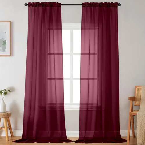 Vista 176 de 2 paneles de cortinas traslúcidas blancas para dormitorio, sala de estar, 96 pulgadas de largo, modernas, suaves, ligeras, con bolsillo para barra