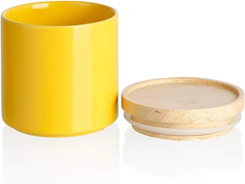 Vista 16 de Recipientes de cocina Sweejar, tarro de almacenamiento de cerámica para alimentos, recipientes apilables con tapa hermética de madera para servir