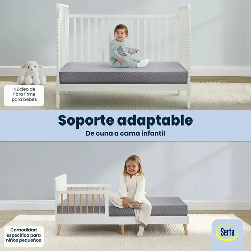 Vista 5 de Serta Perfect Start Colchón transpirable de dos etapas limitada para cuna y colchón para niños - Funda transpirable y núcleo de fibra, funda lavable