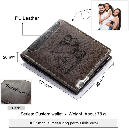 Vista 2 de Carteras personalizadas para hombres, cartera de fotos para novio y papá, cartera personalizada para padre, cartera con imagen grabada para hombres