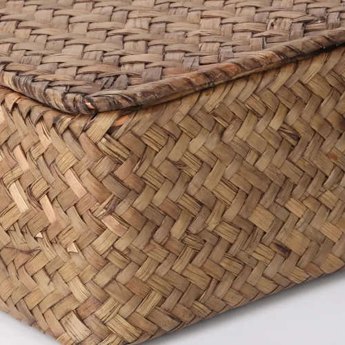 Vista 5 de Moosky Cestas de mimbre con tapa, cesta tejida a mano de pastos marinos para cestas de almacenamiento, cajas de regalo rectangulares para el hogar