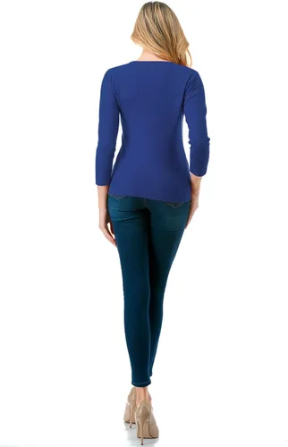 Vista 7 de Suéter de punto con botones y manga 34 con cuello en V para mujer (S-XXL)