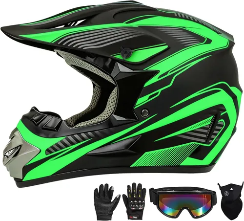 Vista 12 de Casco de motocross, ATV para jóvenes y niños, casco de motocicleta todoterreno BMX de 4 ruedas, con certificado DOT, con guantes y máscara de gafas