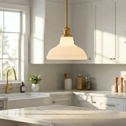 Vista 3 de HOLKIRT Modernas lámparas colgantes doradas, luces colgantes de isla de cocina, luces colgantes para dormitorio, comedor, baño con cúpula de cristal