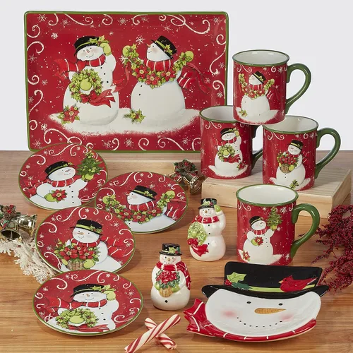 Vista 7 de Certified International Holiday Magic Snowman - Juego de 4 platos de postre/ensalada de 9 pulgadas