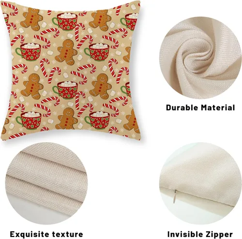 Vista 7 de Juego de 2 fundas de almohada navideñas de 18 x 18 pulgadas, con bastón de caramelo de hombre de jengibre, decoración de invierno, decoración