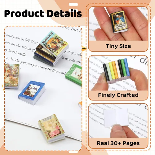 Vista 3 de Mini libros de hadas, 24 piezas de libros en miniatura a escala 1:12, libros para casa de muñecas, libros pequeños para accesorios de casa