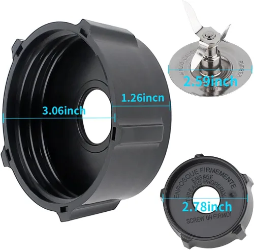Vista 6 de Piezas de repuesto de 5 tazas con tapa cuadrada de vidrio con cuchilla, compatible con licuadora Oster Classic Series y licuadora Osterizer