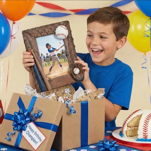 Vista 5 de Marco de fotos hecho a mano, marco deportivo de béisbol 3D, regalos de cumpleaños para hombres, mujeres, atletas, entrenadores, equipos (marrón)