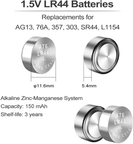 Vista 7 de PGSONIC Paquete de 50 baterías LR44, pilas de botón alcalinas de 1.5 voltios con potencia de larga duración